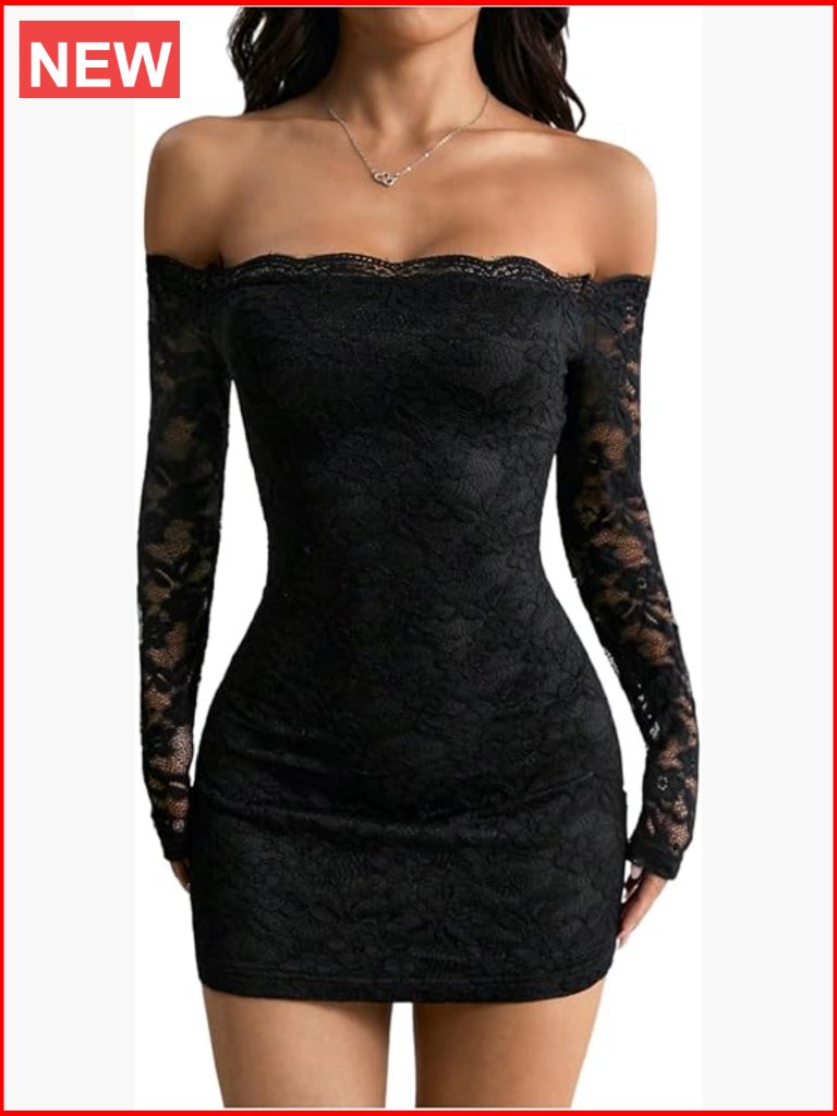 Lace Long Sleeve Mini Dress Off Shoulder Bodycon Night Out